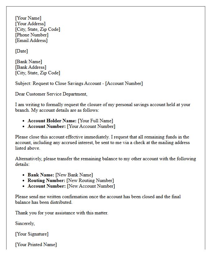 Letter to Close Personal Savings Account