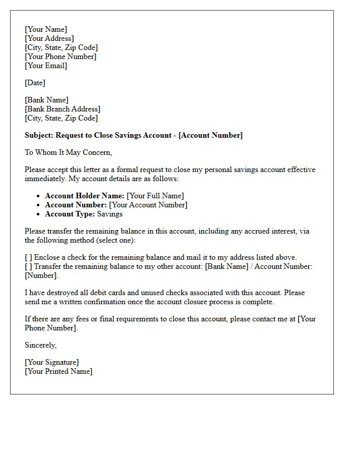 Personal Savings Account Cancellation Letter