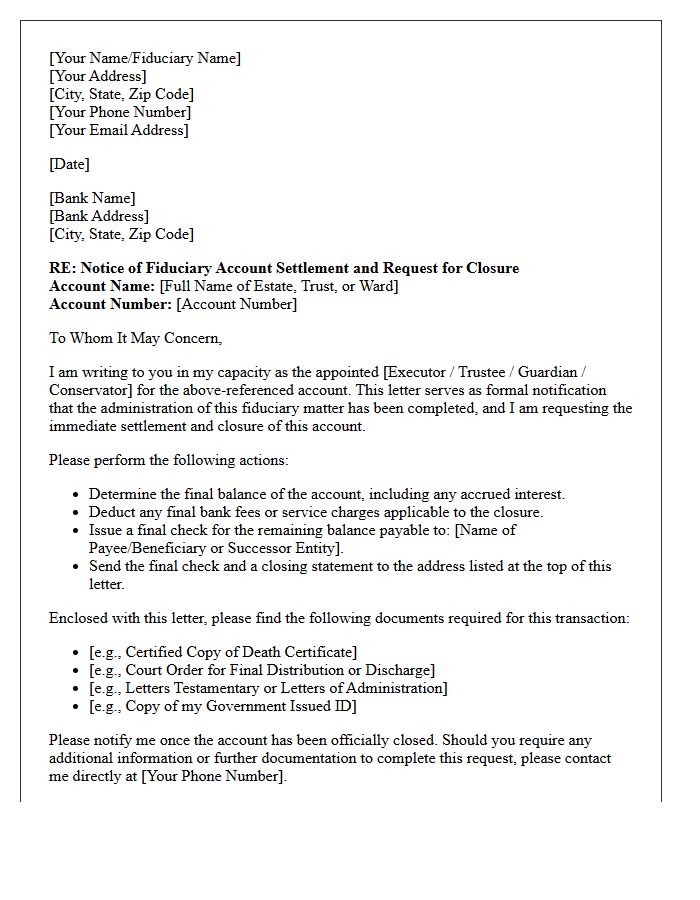 Bank Fiduciary Account Settlement and Closure Letter