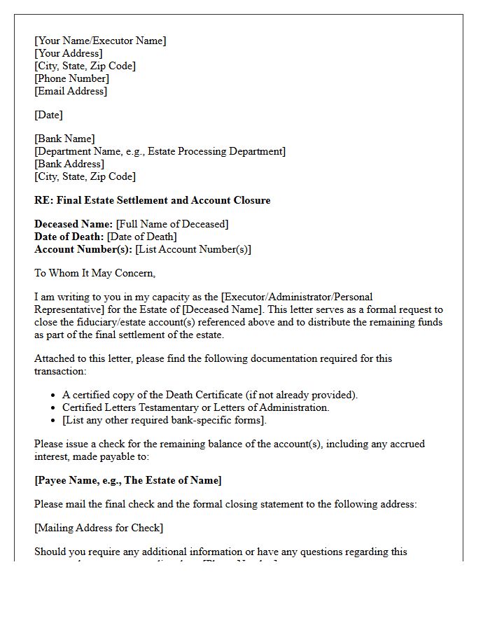 Final Estate Settlement Letter for Bank Fiduciary Account Closure
