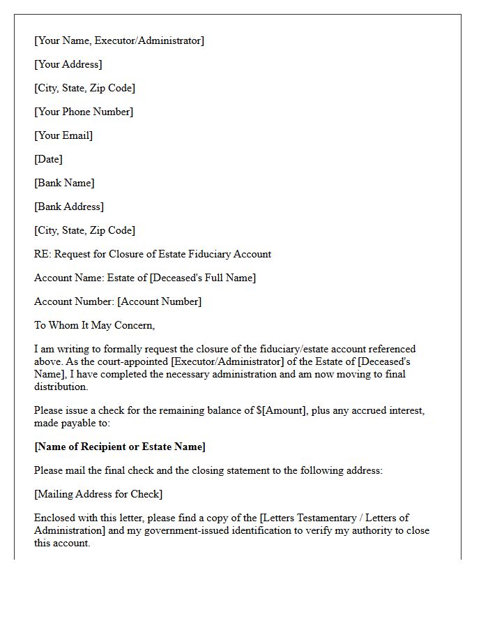 Formal Letter for Closure of Estate Fiduciary Account