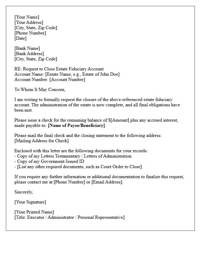 Letter to Close Estate Fiduciary Account