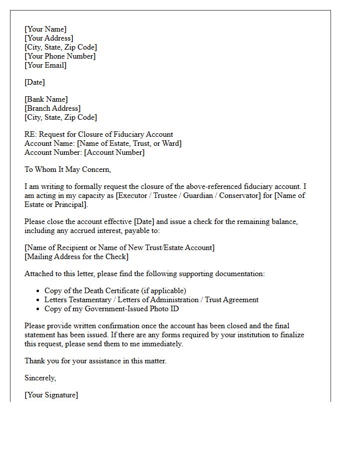 Letter to Financial Institution Requesting Fiduciary Account Closure