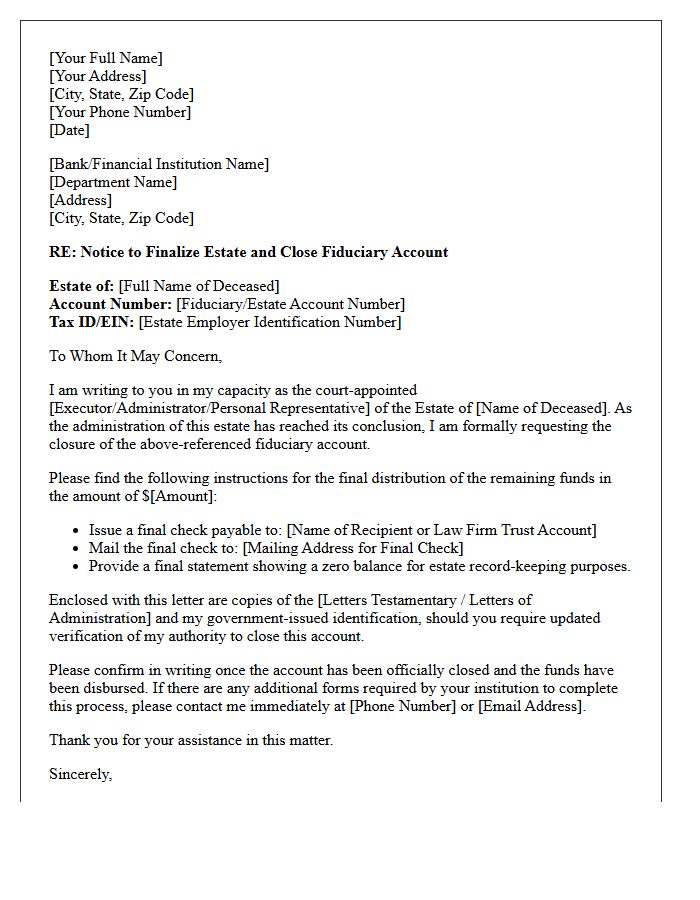 Official Letter to Finalize Estate and Close Fiduciary Account