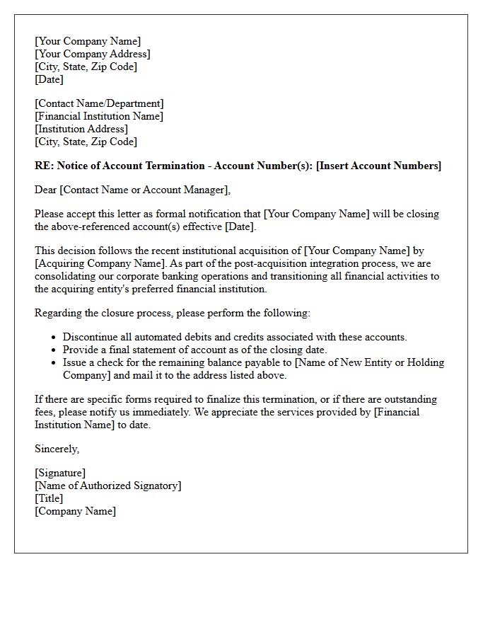 Corporate Account Termination Letter Following Institutional Acquisition