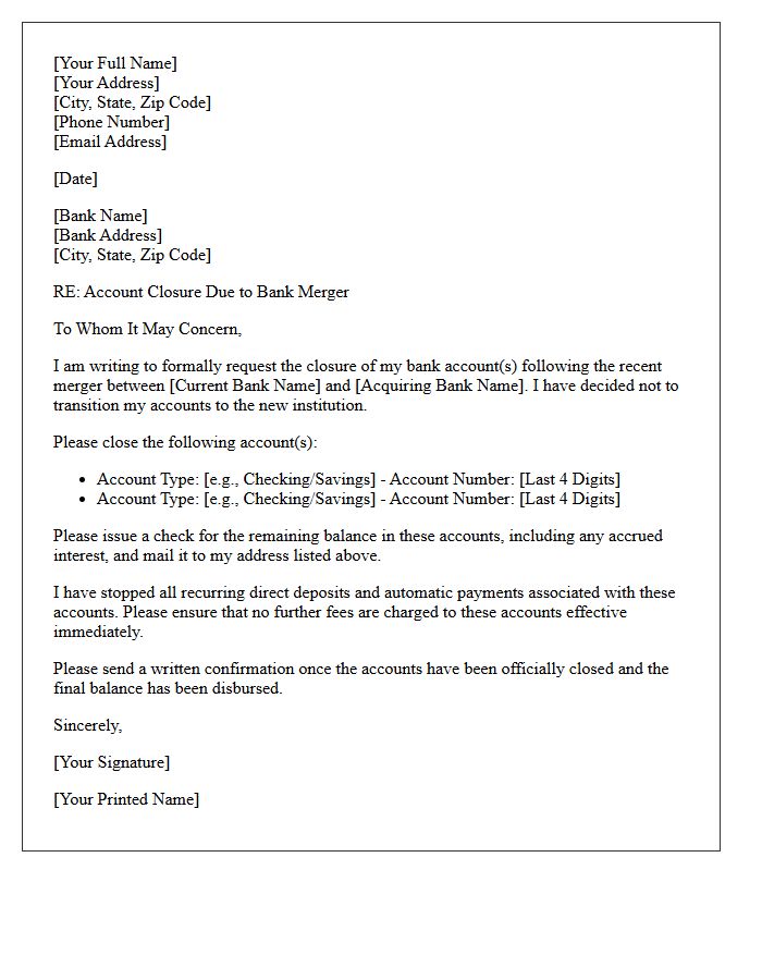 Letter of Account Closure Due to Bank Merger