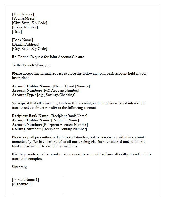Formal Letter for Joint Account Closure and Direct Funds Transfer