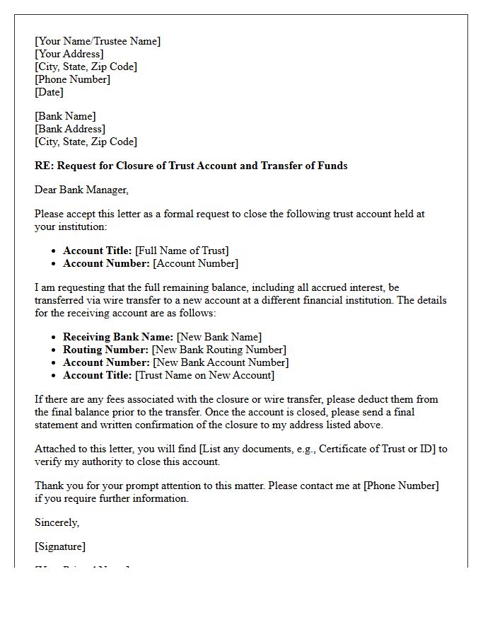 Letter Requesting Trust Account Closure and Competitor Bank Transfer