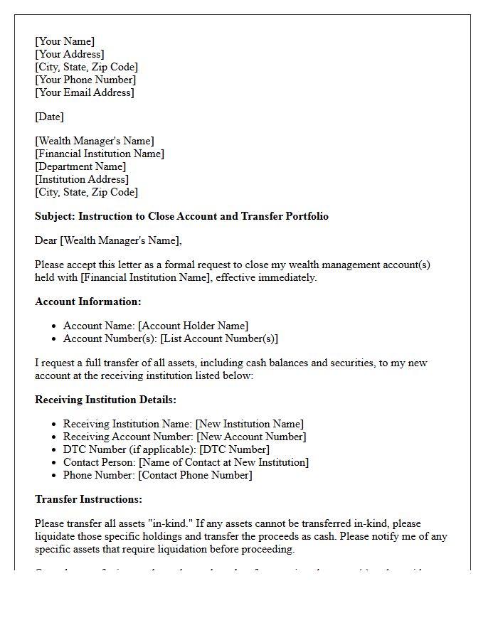 Wealth Management Account Closure and Portfolio Transfer Letter