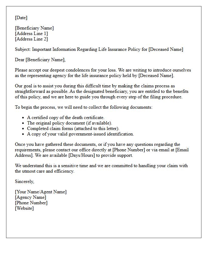 Agency Introduction Letter for Life Insurance Beneficiaries