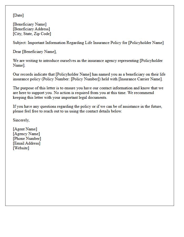Beneficiary Introduction Letter From Your Insurance Agency