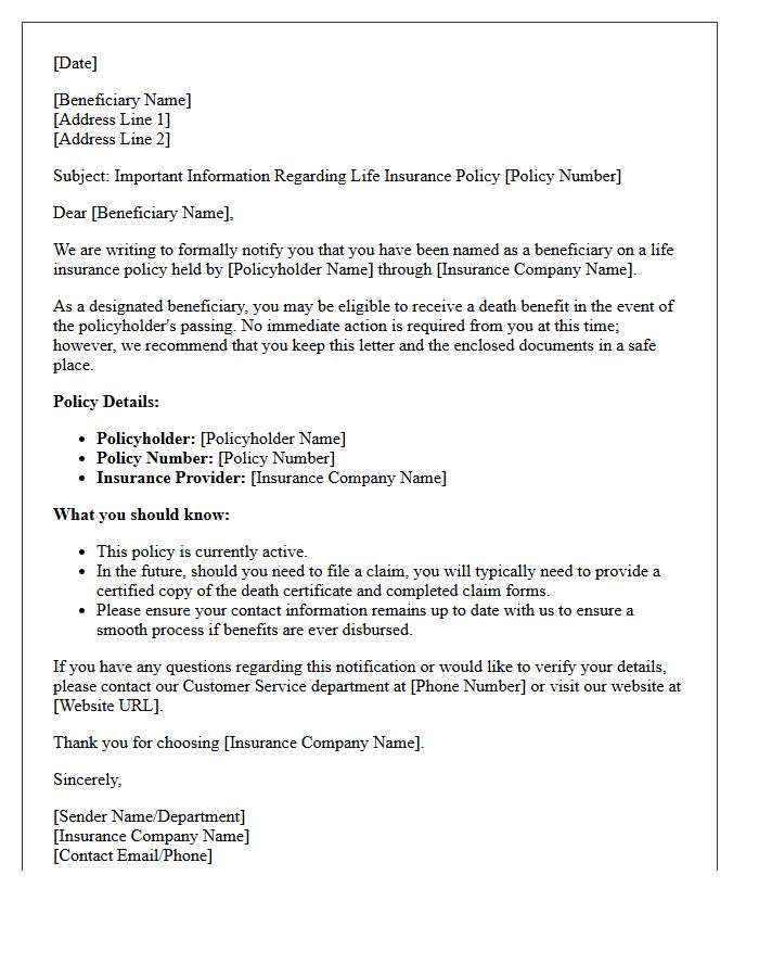 New Beneficiary Onboarding Letter for Life Insurance Policies