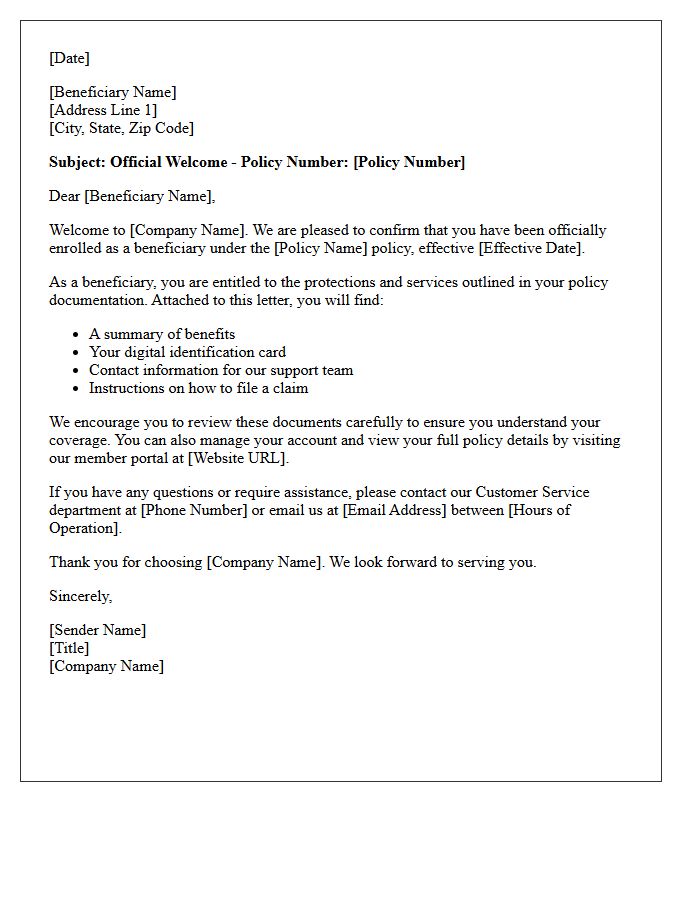 Official Welcome Letter for New Policy Beneficiaries