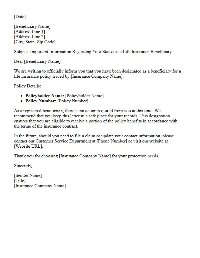 Welcome Letter for Newly Registered Life Insurance Beneficiaries