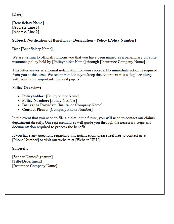 Welcome Letter to New Life Insurance Beneficiary