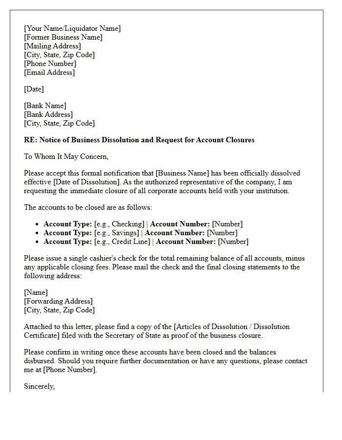 Letter to Close Multiple Corporate Accounts Post Business Dissolution