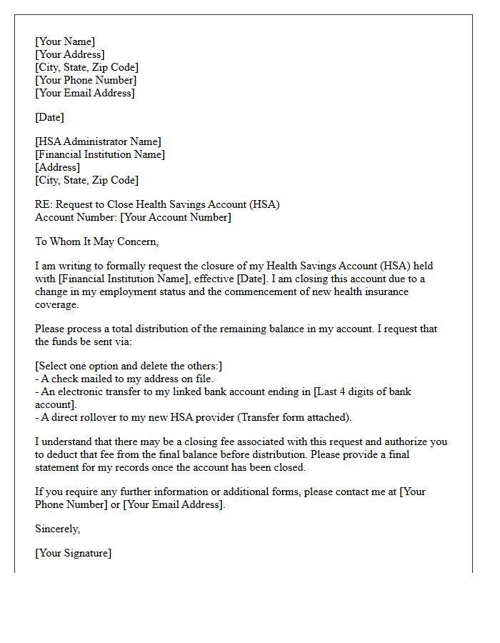 Letter to Close Health Savings Account Due to New Employment