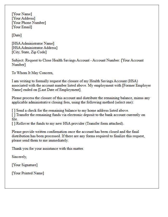 Letter to Close Health Savings Account Following End of Employment