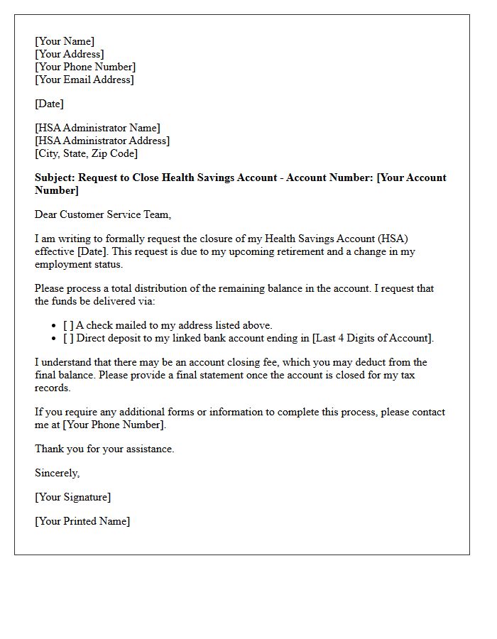 Letter to Close Health Savings Account Upon Retirement and Employment Change