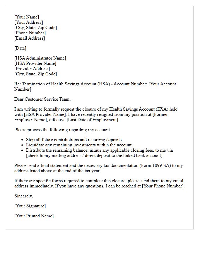 Letter to Terminate Health Savings Account Following Resignation