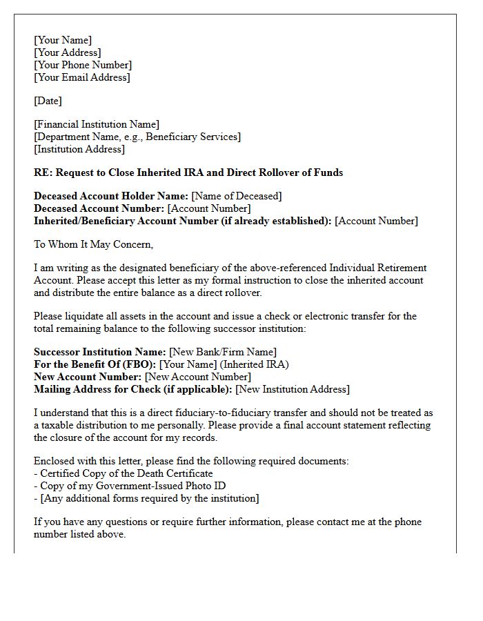 Beneficiary Letter to Close Inherited Individual Retirement Account for Rollover