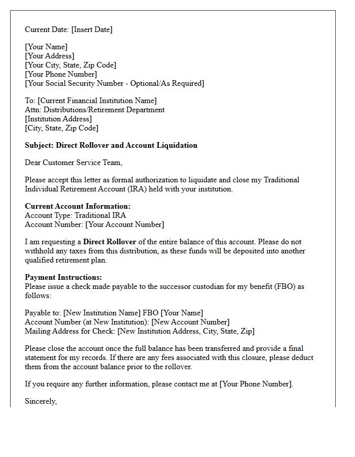 Direct Rollover Letter to Close Traditional Individual Retirement Account