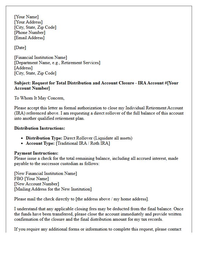 Financial Institution Letter Regarding Individual Retirement Account Rollover Closure