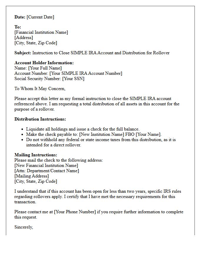 Letter to Close SIMPLE Individual Retirement Account for Rollover