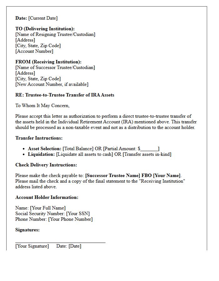 Trustee-to-Trustee Transfer Letter for Individual Retirement Account Rollover