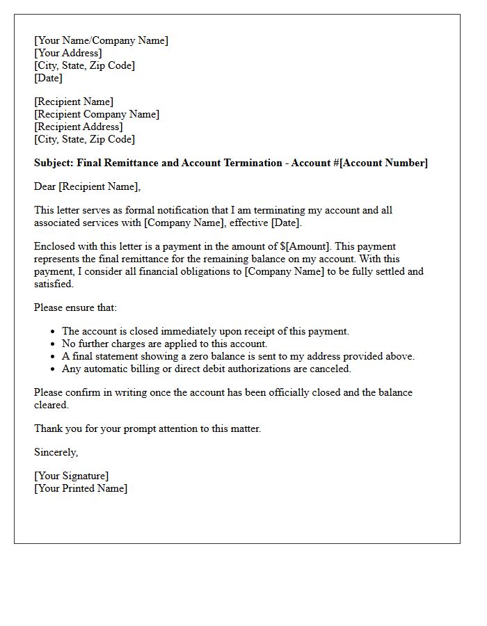 Final Remittance and Account Termination Letter
