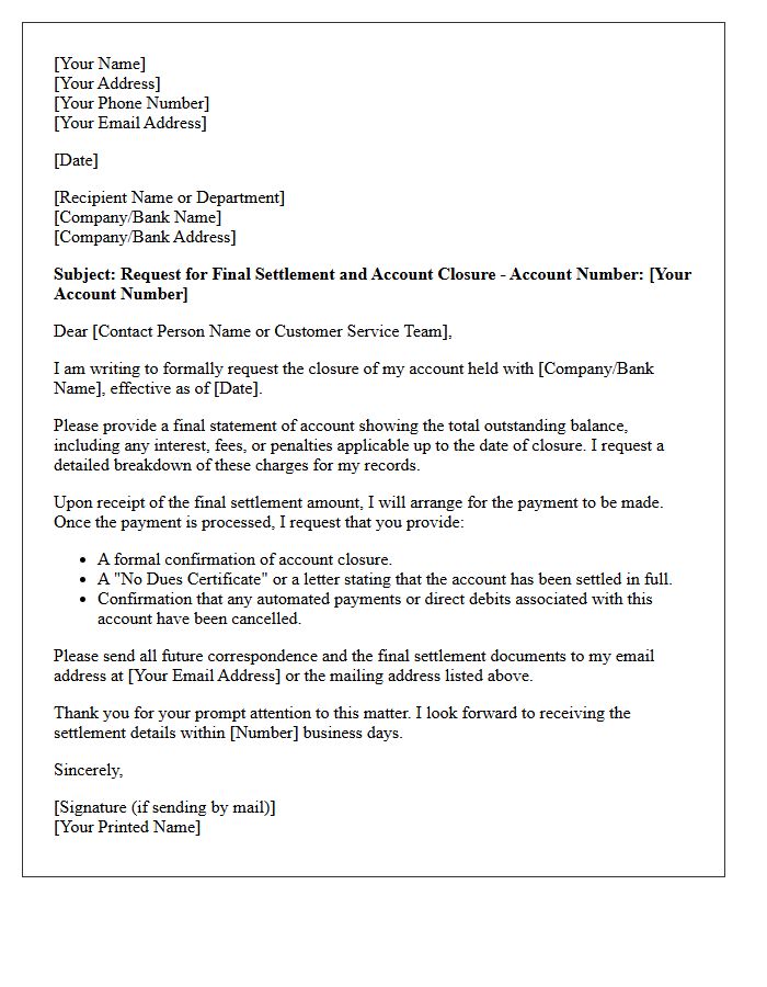 Letter of Final Settlement and Account Closure Request
