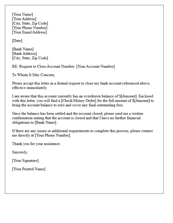 Letter Requesting Closure of Overdrawn Bank Account