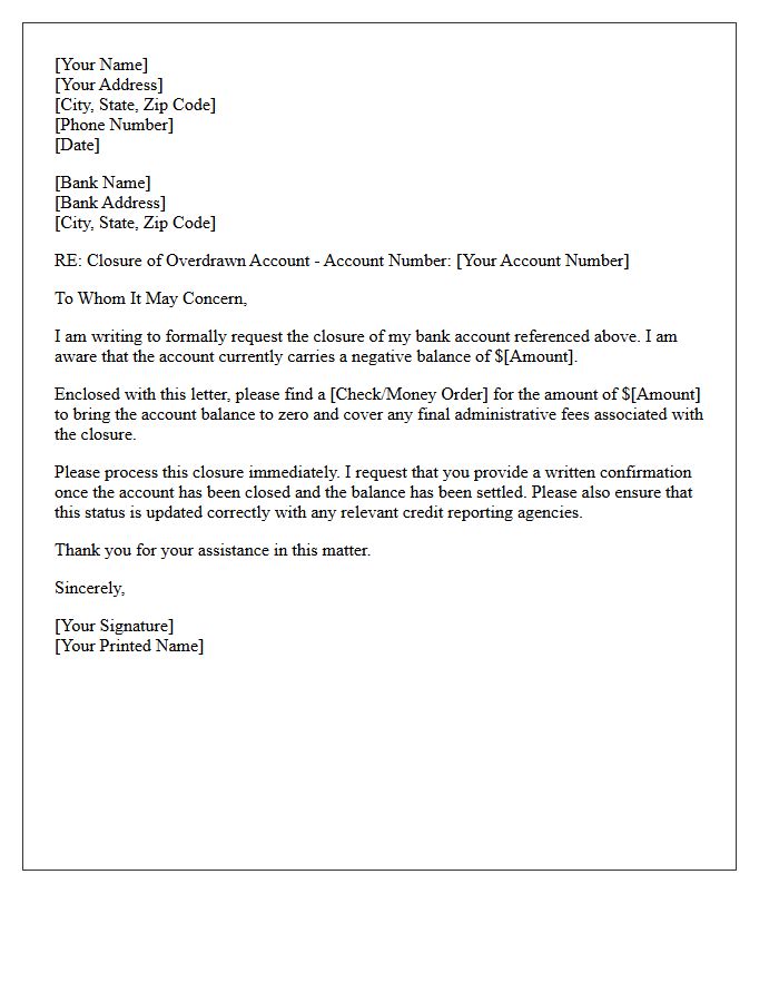 Letter to Bank Concerning Overdrawn Account Closure