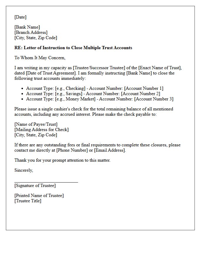 Letter of Instruction to Close Multiple Trust Accounts