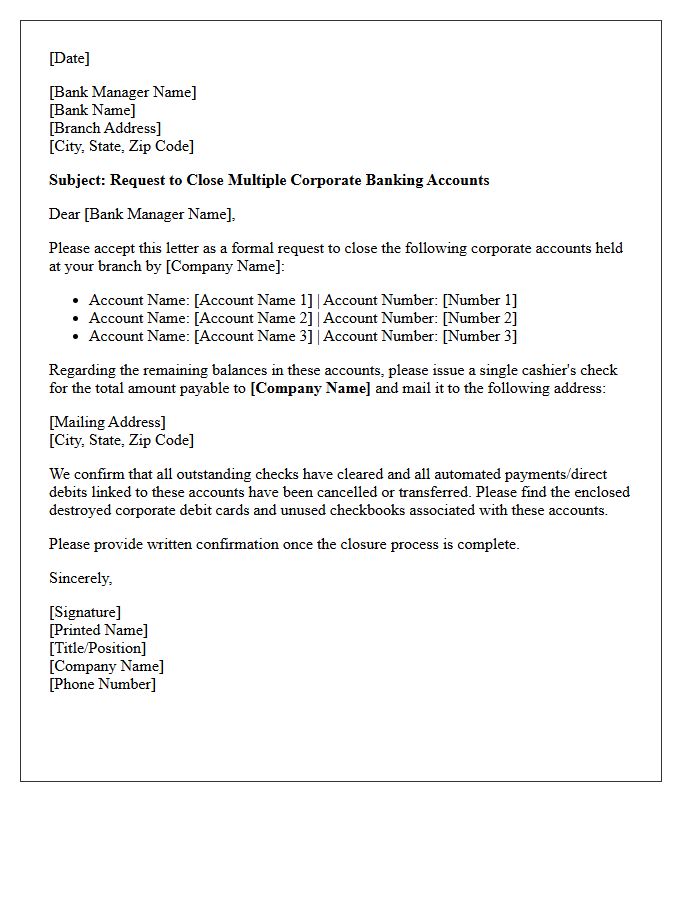 Letter to Terminate Multiple Corporate Banking Accounts