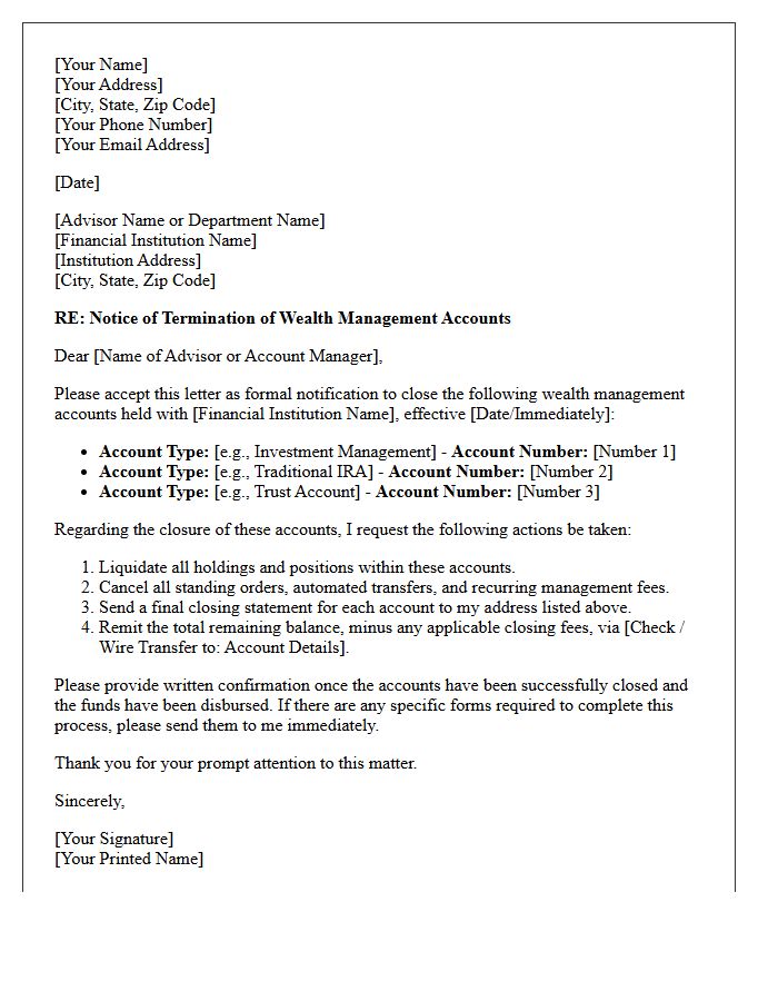 Letter to Terminate Multiple Wealth Management Accounts