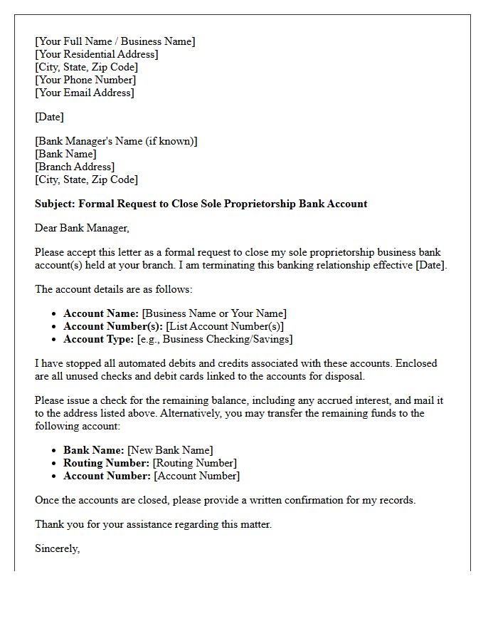 Official Letter to Terminate Sole Proprietorship Banking Relationship