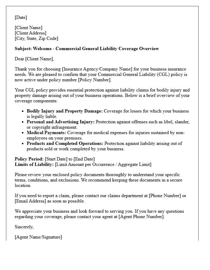 Commercial General Liability Coverage Overview Welcome Letter
