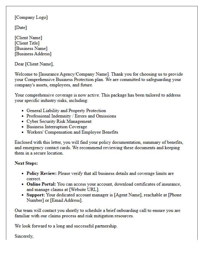 Comprehensive Business Protection Welcome Letter