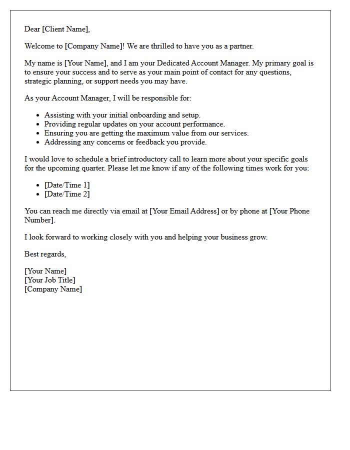 Dedicated Account Manager Introduction Welcome Letter