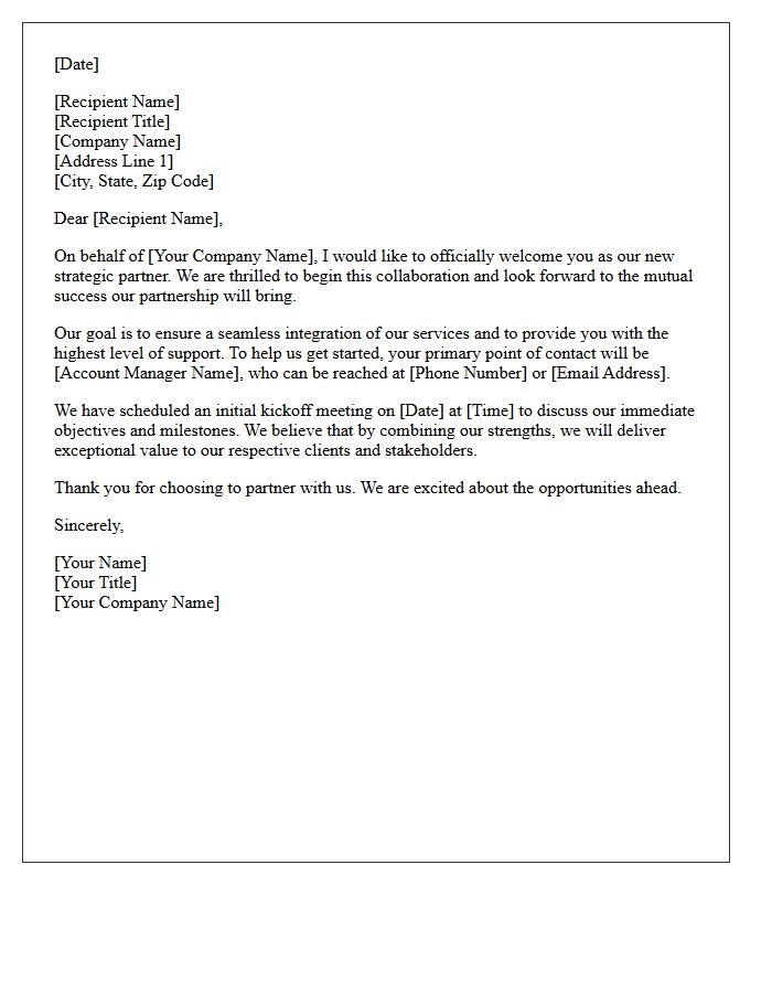 New Commercial Business Partnership Welcome Letter