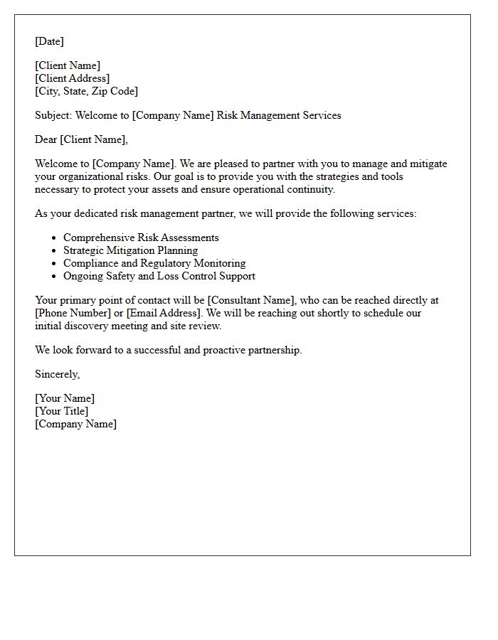 Risk Management Services Introduction Welcome Letter