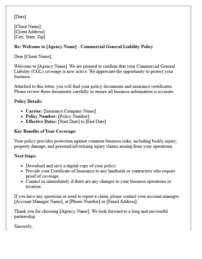 Welcome to the Agency Commercial General Liability Client Letter