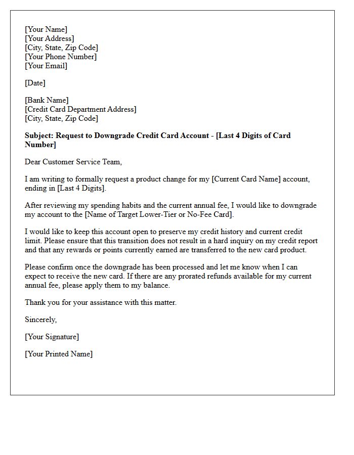 Credit Card Tier Downgrade Request Letter
