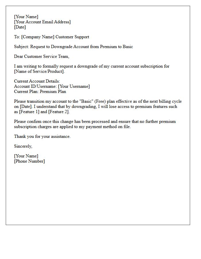 Premium to Basic Account Downgrade Request Letter