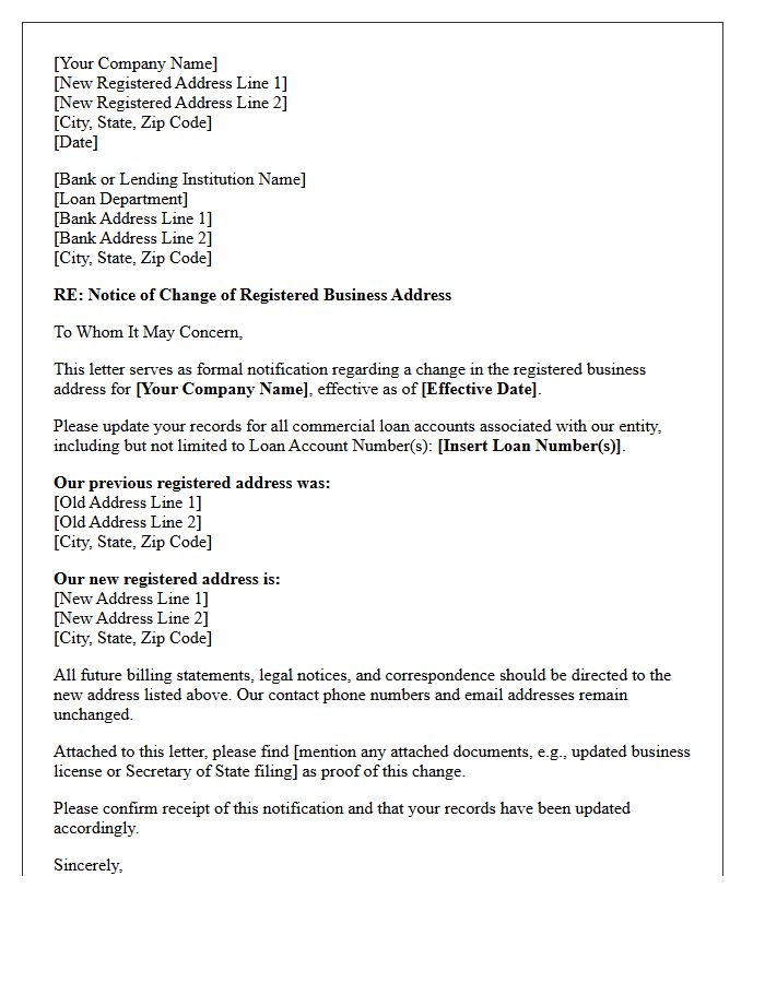 Commercial Loan Change of Registered Address Letter