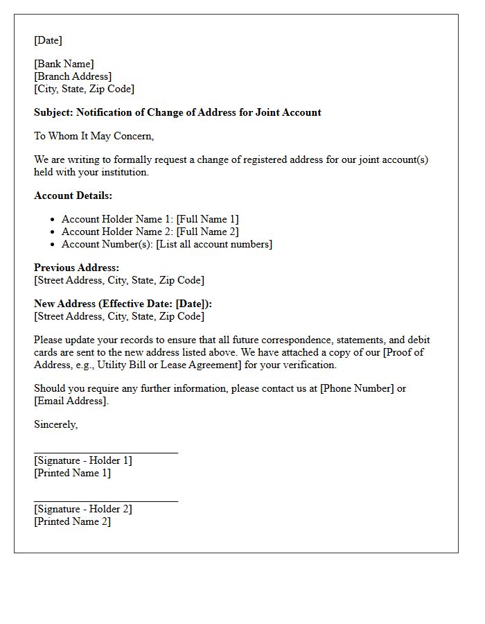 Joint Account Change of Registered Address Letter