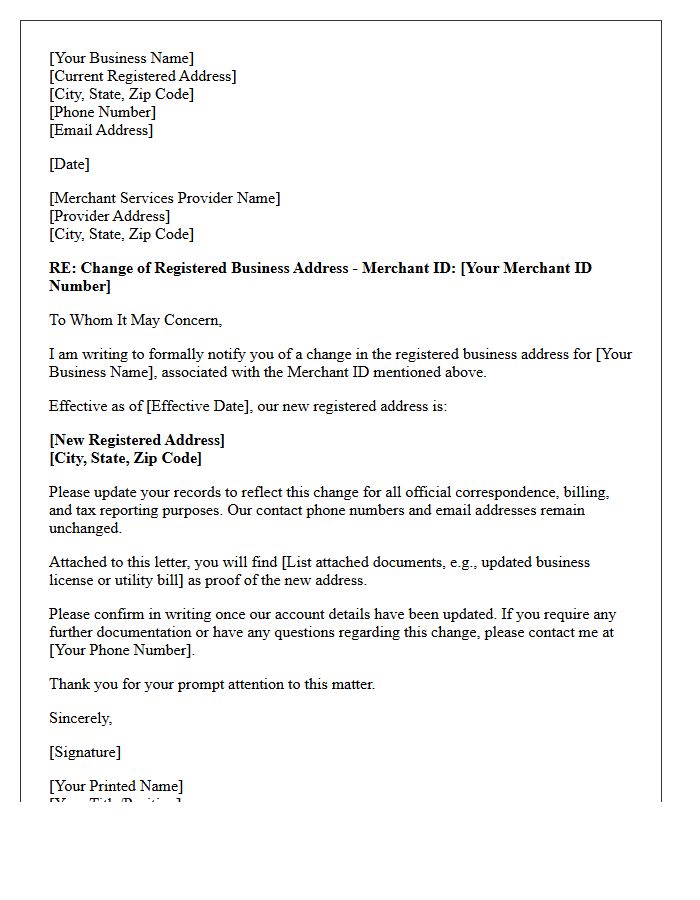 Merchant Services Change of Registered Address Letter