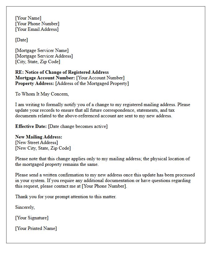 Mortgage Servicing Change of Registered Address Letter