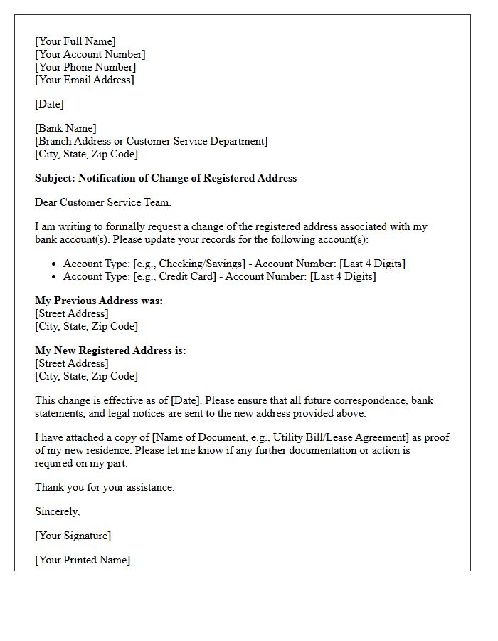Retail Banking Change of Registered Address Letter